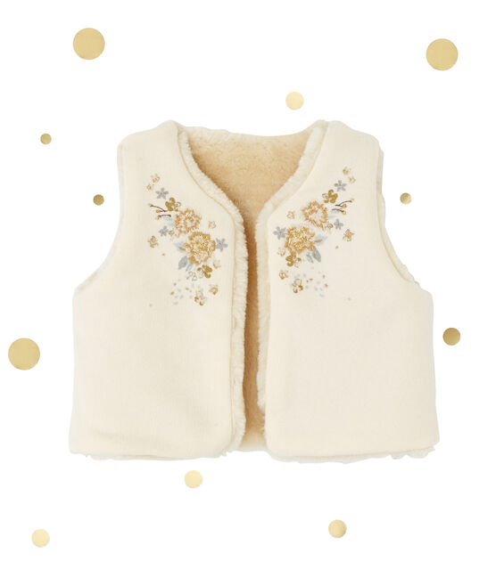 Chaleco de bebé niña reversible beige COQUILLE