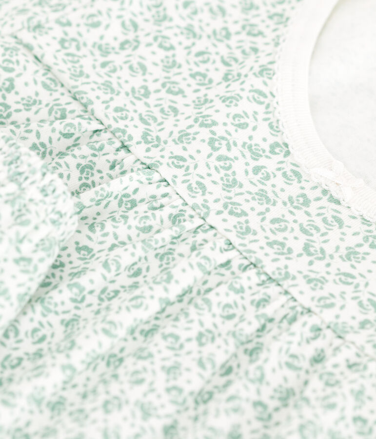 Pijama infantil corto de algod&oacute;n con estampado de flores blanco/verde