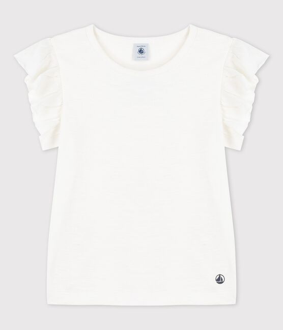 Camiseta de manga corta de algodón de niña blanco MARSHMALLOW