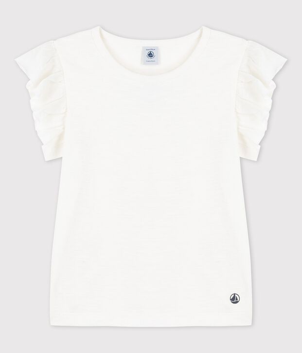 Camiseta de manga corta de algod&oacute;n de ni&ntilde;a blanco