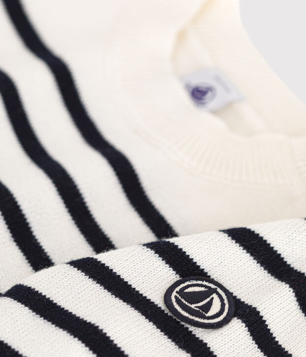 Jersey de punto tricotado de lana y algod&oacute;n para beb&eacute; blanco/azul