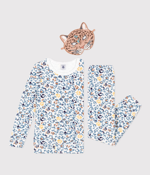 Pijama disfraz con y m&aacute;scara para ni&ntilde;o/ni&ntilde;a blanco/multicolor