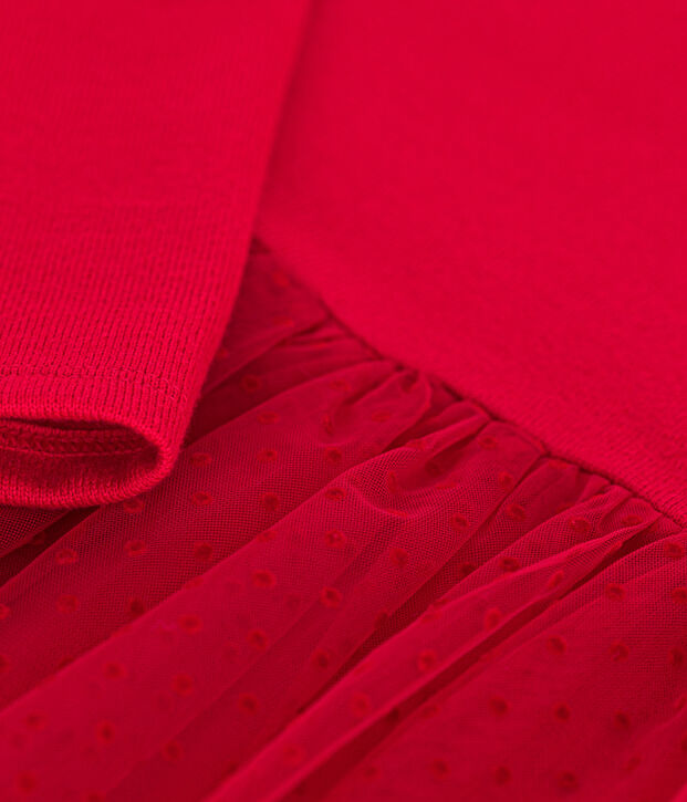 Vestido de punto grueso y tul para ni&ntilde;a rojo