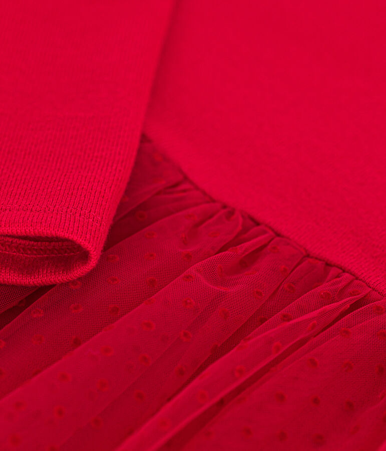 Vestido de punto grueso y tul para ni&ntilde;a rojo