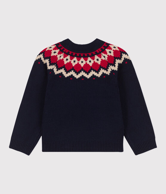 Jersey de jacquard de lana y algodón de niño azul SMOKING/blanco MULTICO