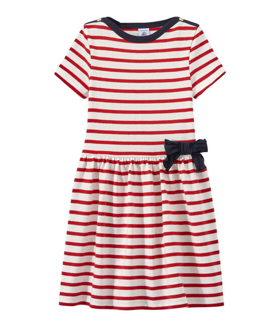 Vestido niña a rayas blanco MARSHMALLOW/rojo TERKUIT
