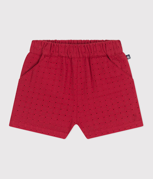 Shorts de popelina con bordado ingl&eacute;s para beb&eacute; rojo