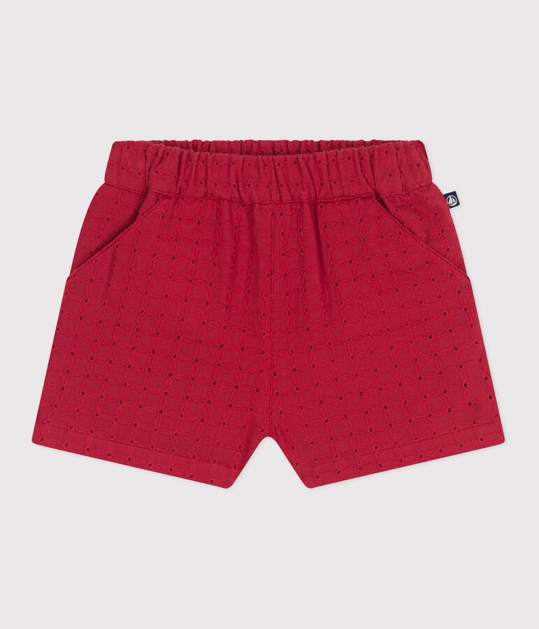 Shorts de popelina con bordado ingl&eacute;s para beb&eacute; rojo