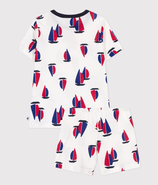 Pijama corto infantil de algod&oacute;n con estampado de barcos blanco/multicolor