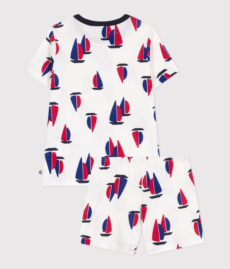 Pijama corto infantil de algod&oacute;n con estampado de barcos blanco/multicolor