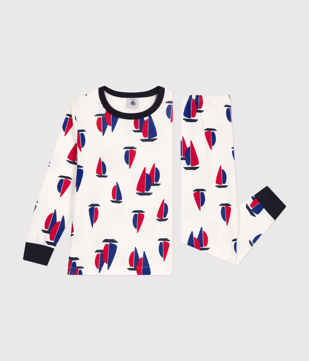 Pijama infantil de algod&oacute;n con motivo de barcos blanco/multicolor