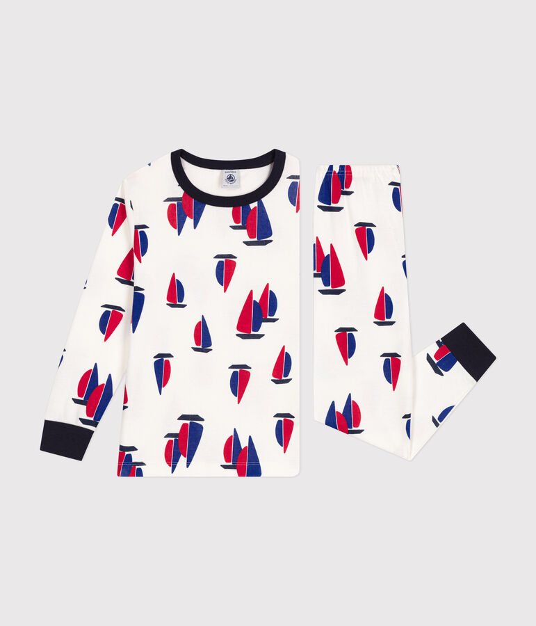 Pijama infantil de algod&oacute;n con motivo de barcos blanco/multicolor