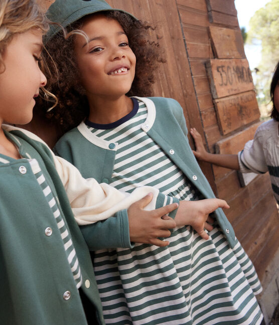 Vestido de manga corta de algodón a rayas para niña verde CROCO/ AVALANCHE