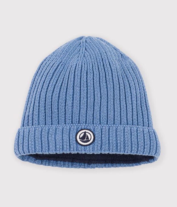Gorro de punto tricotado con forro polar para beb&eacute; azul