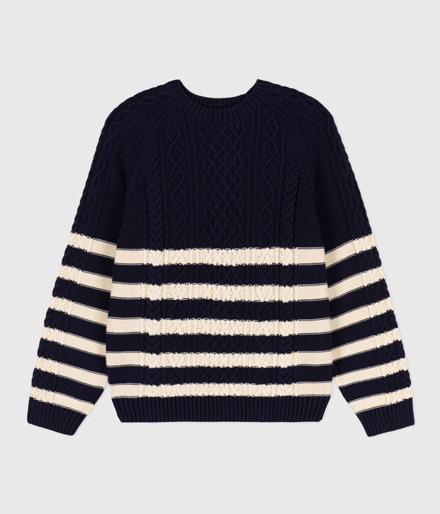 Jersey irland&eacute;s de algod&oacute;n a rayas para mujer azul/crudo