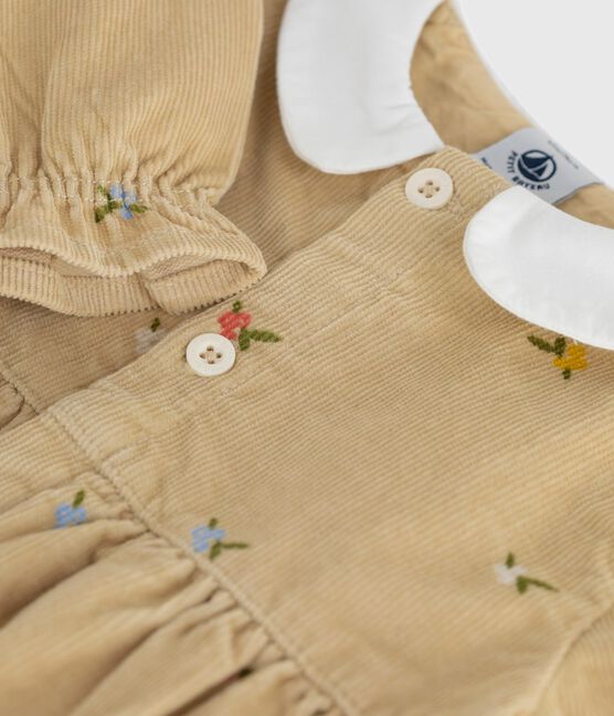 Mono corto de pana con estampado de flores para bebé beige CAJOU/ MULTICO
