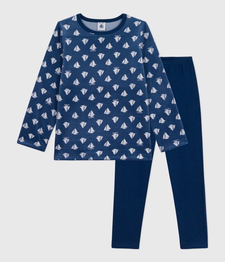 Pyjama  en coton manches longues en velours azul/blanco