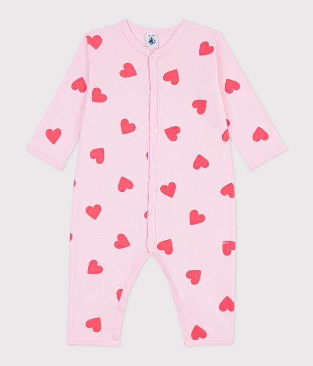 Pijama sin pies de algod&oacute;n con estampado de corazones para beb&eacute; rosa/naranja