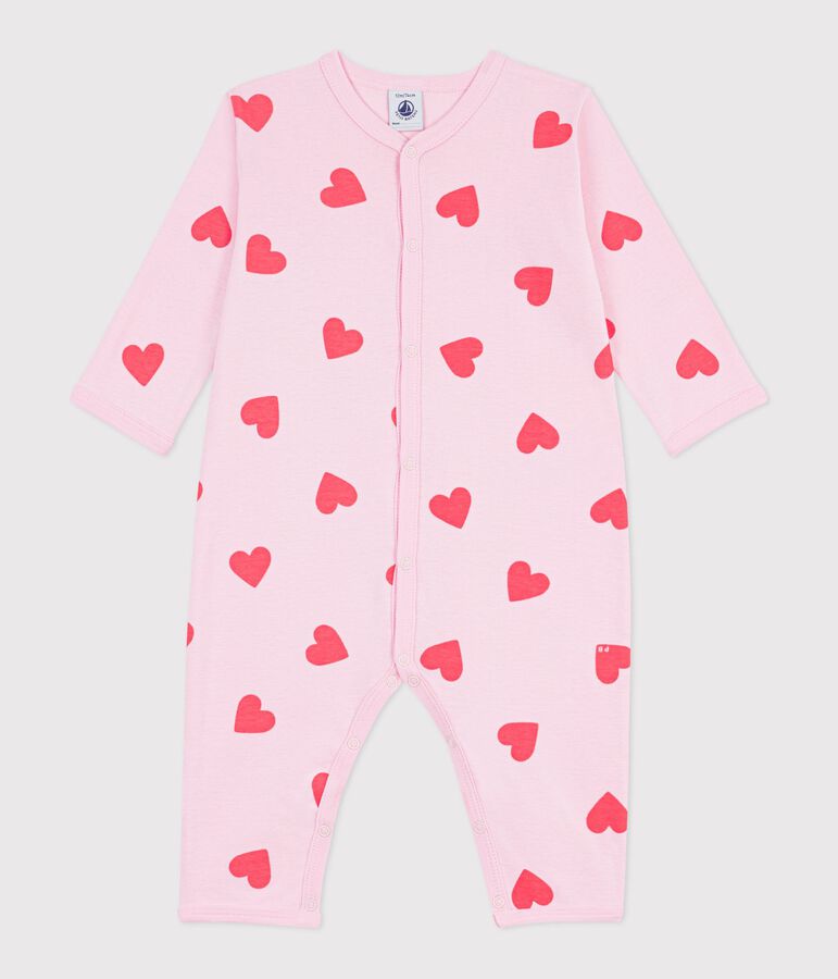Pijama sin pies de algod&oacute;n con estampado de corazones para beb&eacute; rosa/naranja