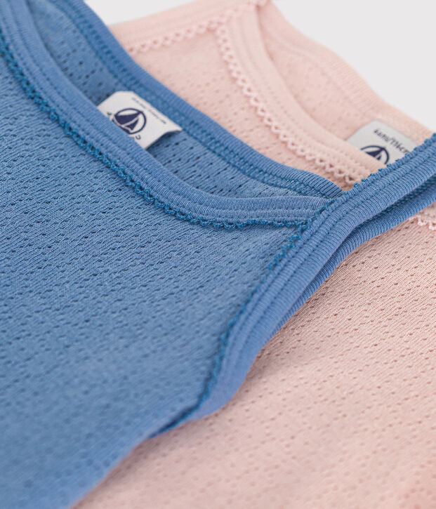 Juego de 2 camisetas infantiles lisas de tirantes finos de algod&oacute;n calado multicolor