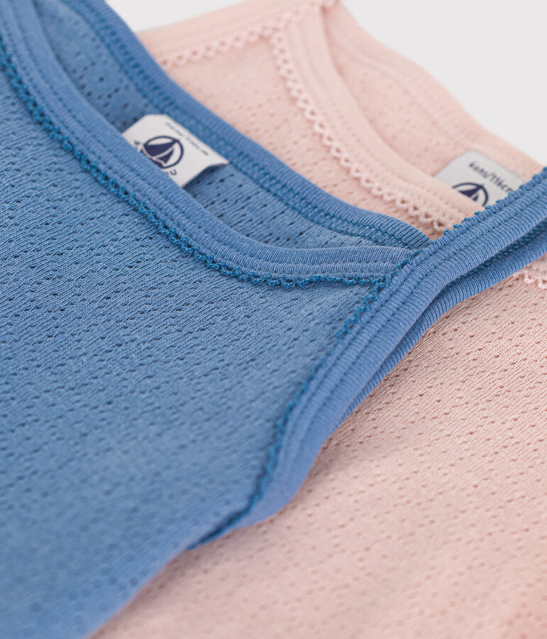 Juego de 2 camisetas infantiles lisas de tirantes finos de algod&oacute;n calado variante 1