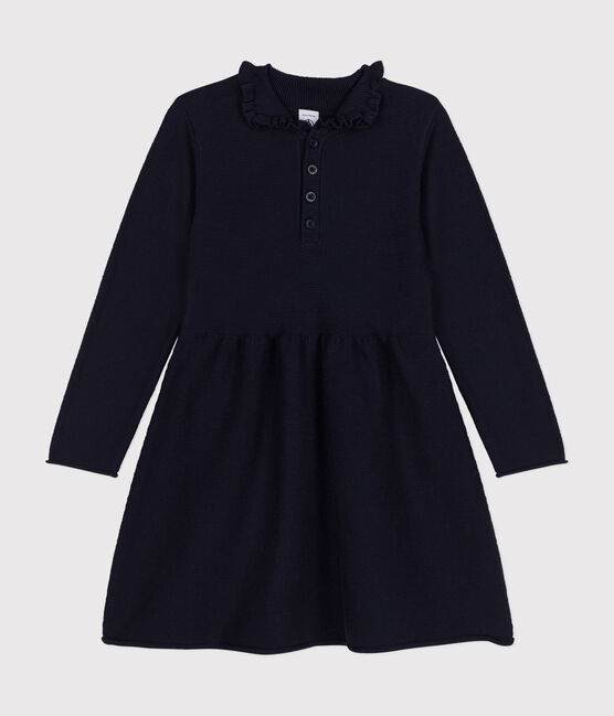 Vestido de punto tricotado de manga larga para niña azul SMOKING