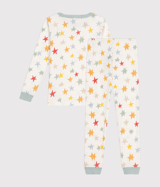 Pijama infantil ajustado de algodón con estampado de estrellas blanco MARSHMALLOW/blanco MULTICO
