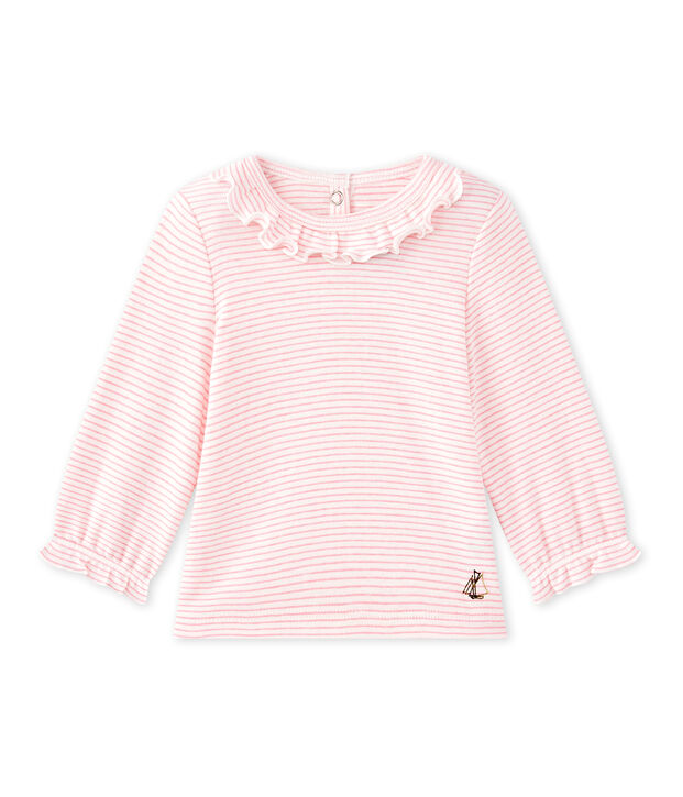 Camiseta beb&eacute; ni&ntilde;a a rayas blanco/rosa