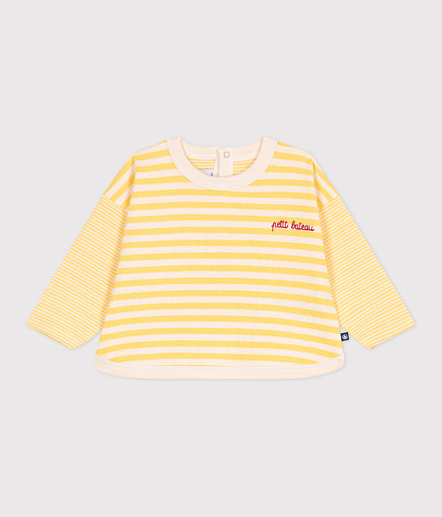 Camiseta de manga larga de algod&oacute;n a rayas para beb&eacute; amarillo/crudo