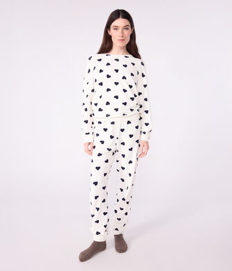 Pijama de rizo de algod&oacute;n con estampado de corazones para mujer