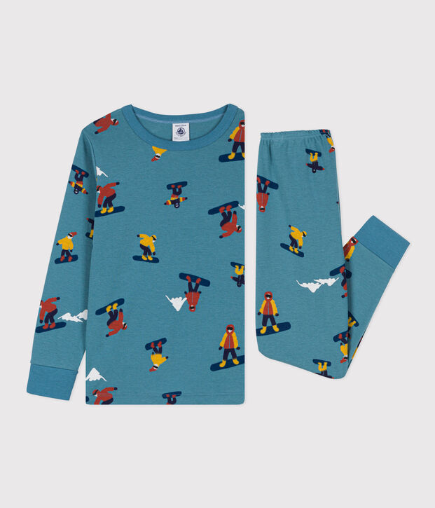 Pijama de algod&oacute;n snowboard para ni&ntilde;o/ni&ntilde;a azul/multicolor