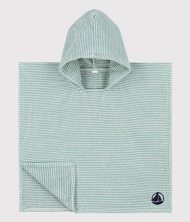 Poncho de algod&oacute;n verde/crudo