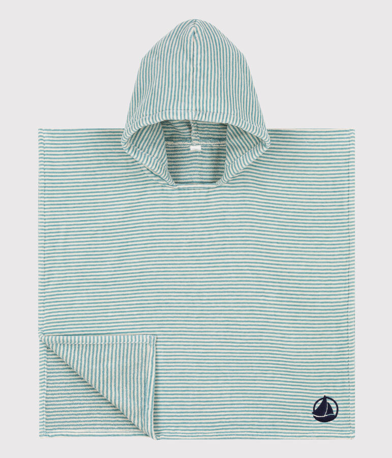 Poncho de algod&oacute;n verde/crudo