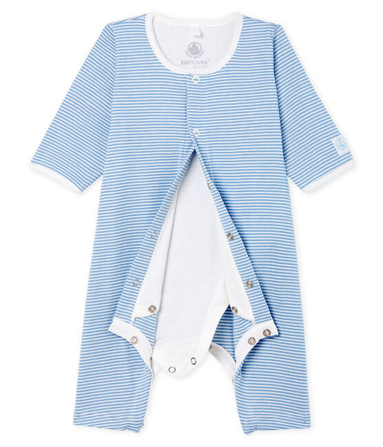 Bodyjama sin pies para bebé niña de punto azul ACIER/blanco MARSHMALLOW