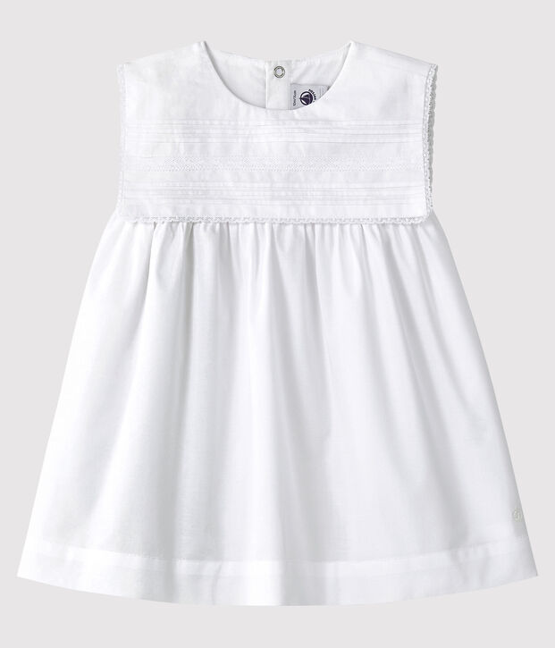Vestido de celebraci&oacute;n sin mangas de popelina de beb&eacute; ni&ntilde;a blanco