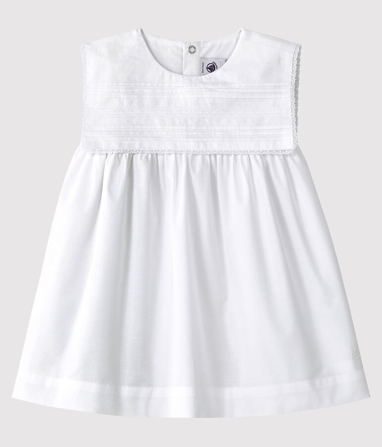 Vestido de celebraci&oacute;n sin mangas de popelina de beb&eacute; ni&ntilde;a blanco ECUME