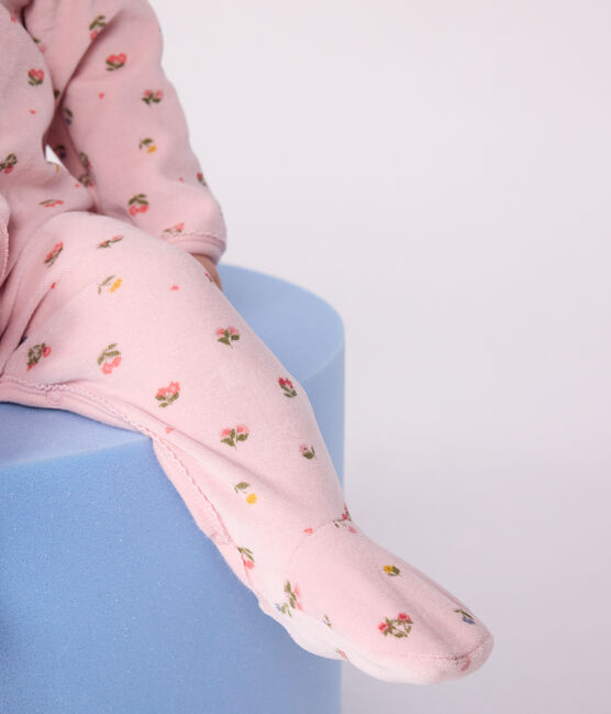 Pijama de terciopelo con estampado de flores para bebé rosa JOLI/blanco MULTICO