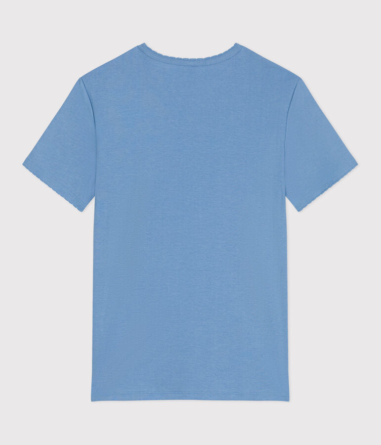 Camiseta lisa Ic&oacute;nica de algod&oacute;n con punto cocotte para mujer azul