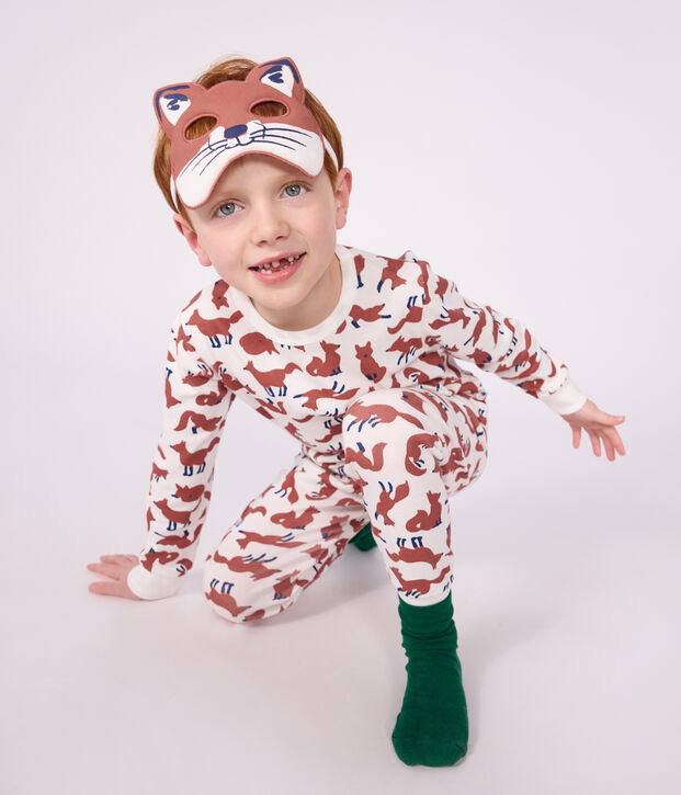 Pijama disfraz infantil de algod&oacute;n de zorro blanco/multicolor