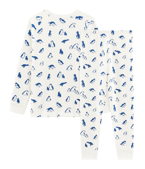 Pijama unisex de rizo picado muy cálido blanco MARSHMALLOW/azul MAJOR
