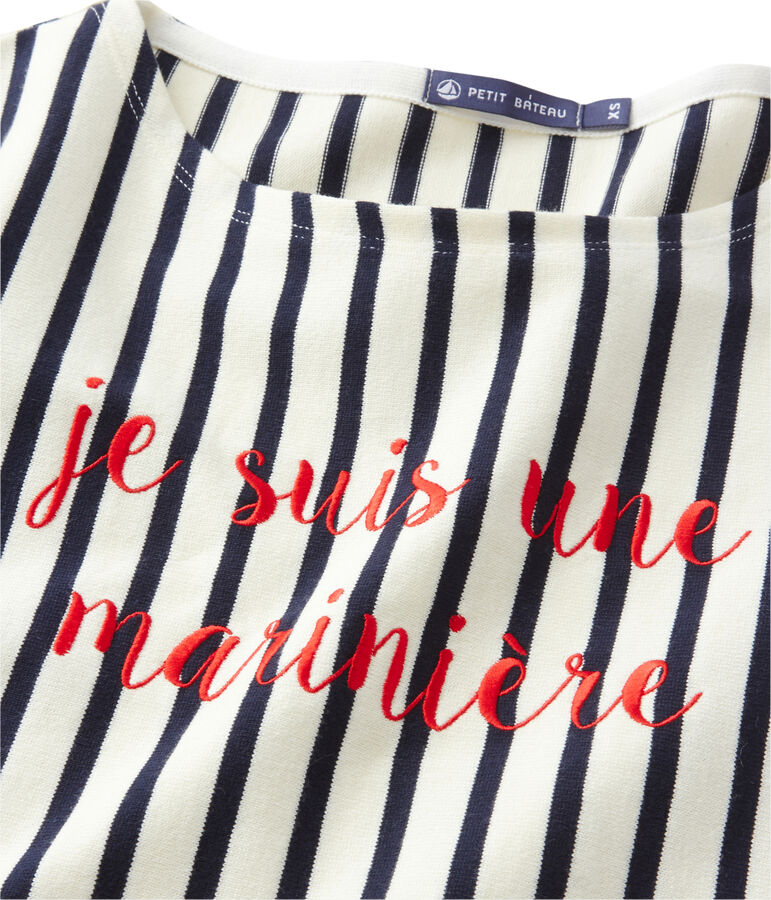 Marini&egrave;re femme courte brod&eacute;e beige COQUILLE/azul SMOKING