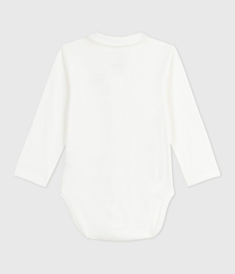 Body con cuello bordado y mensaje en el pecho para beb&eacute; blanco/rosa