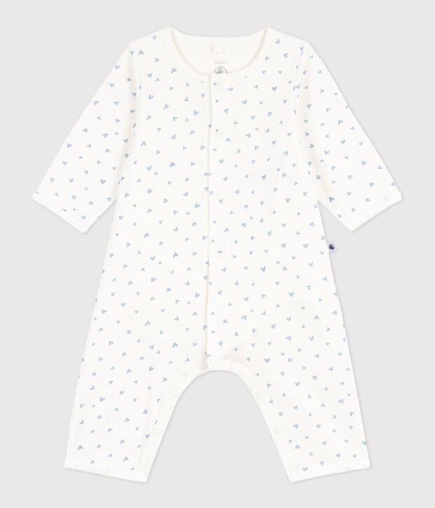 Bodyjama sin pies de algod&oacute;n con estampado de corazoncitos para beb&eacute; azul/azul