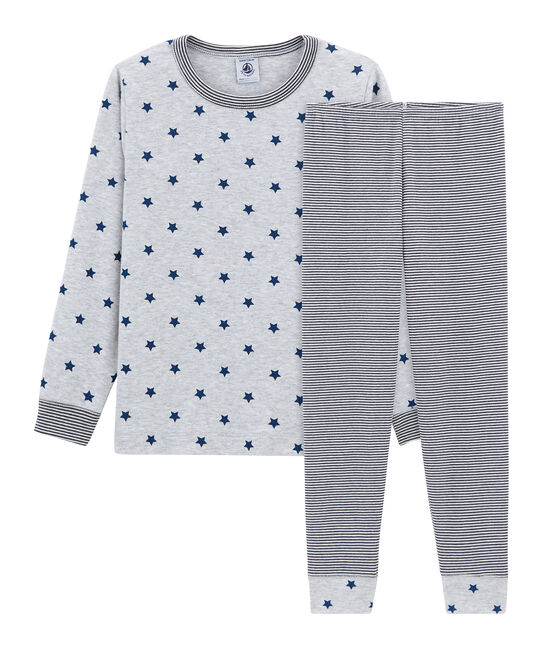 Pijama de punto para niño pequeño gris POUSSIERE/blanco MULTICO