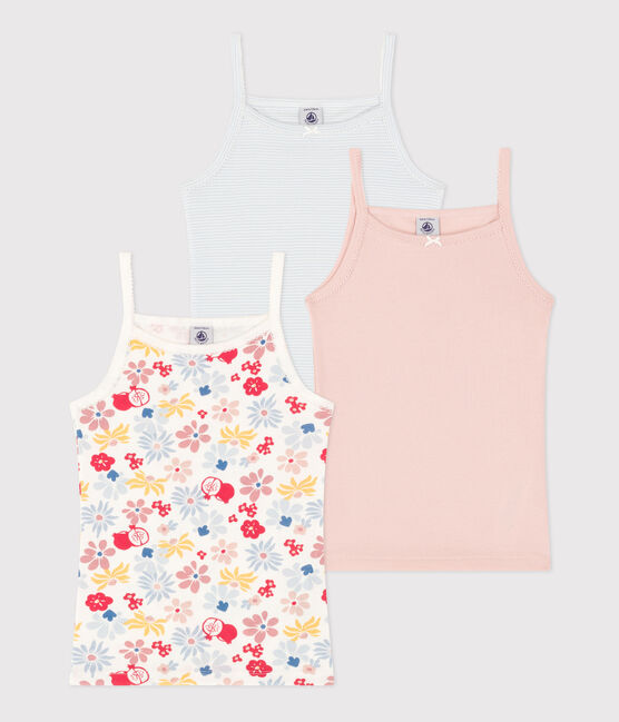 Juego de 3 camisetas de tirantes infantiles de algodón con flor variante 1