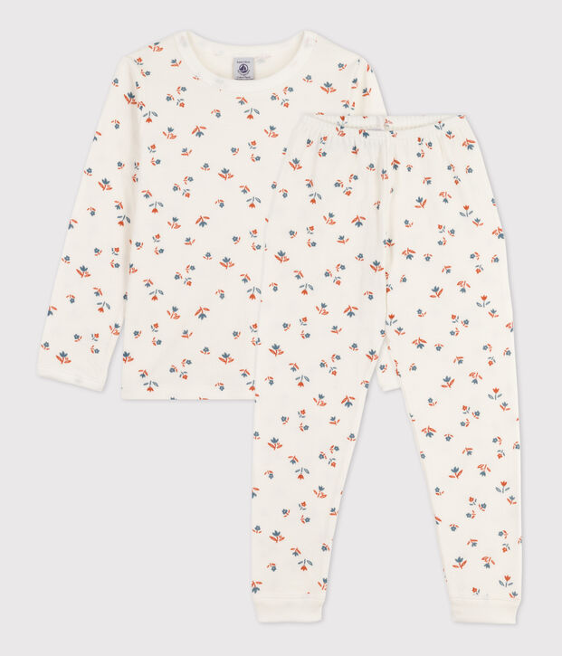 Pijama de t&uacute;bico con flor para ni&ntilde;a blanco/multicolor