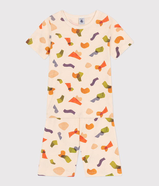 Pijama corto infantil de algod&oacute;n con estampado crudo/multicolor