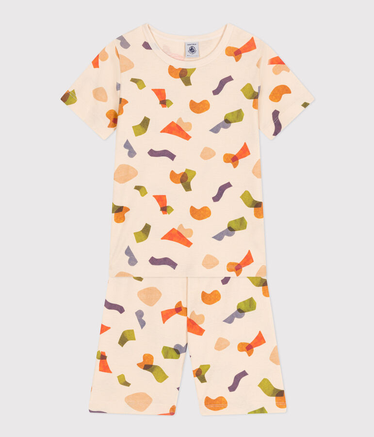 Pijama corto infantil de algod&oacute;n con estampado crudo/multicolor
