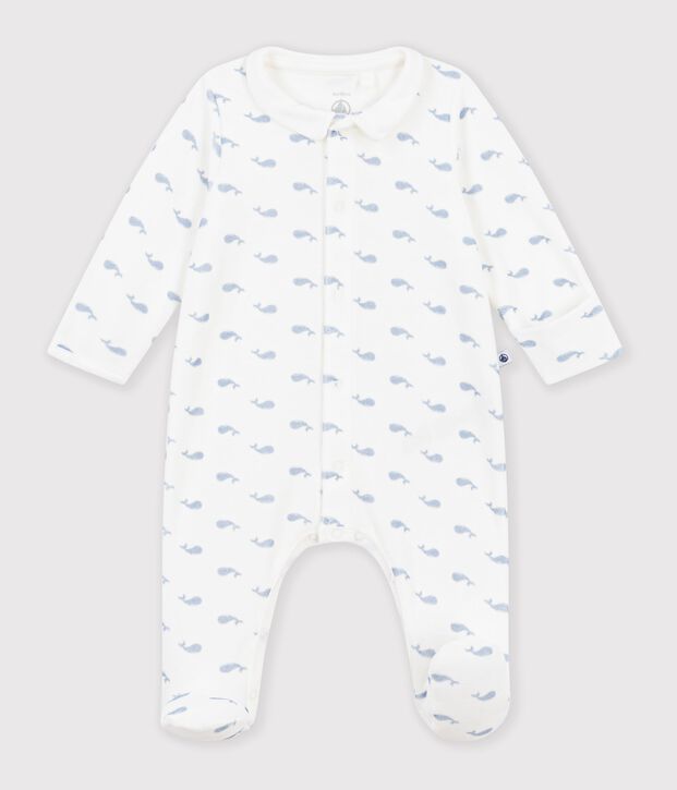Pijama de terciopelo con cuello y estampado de ballena para beb&eacute; azul/azul