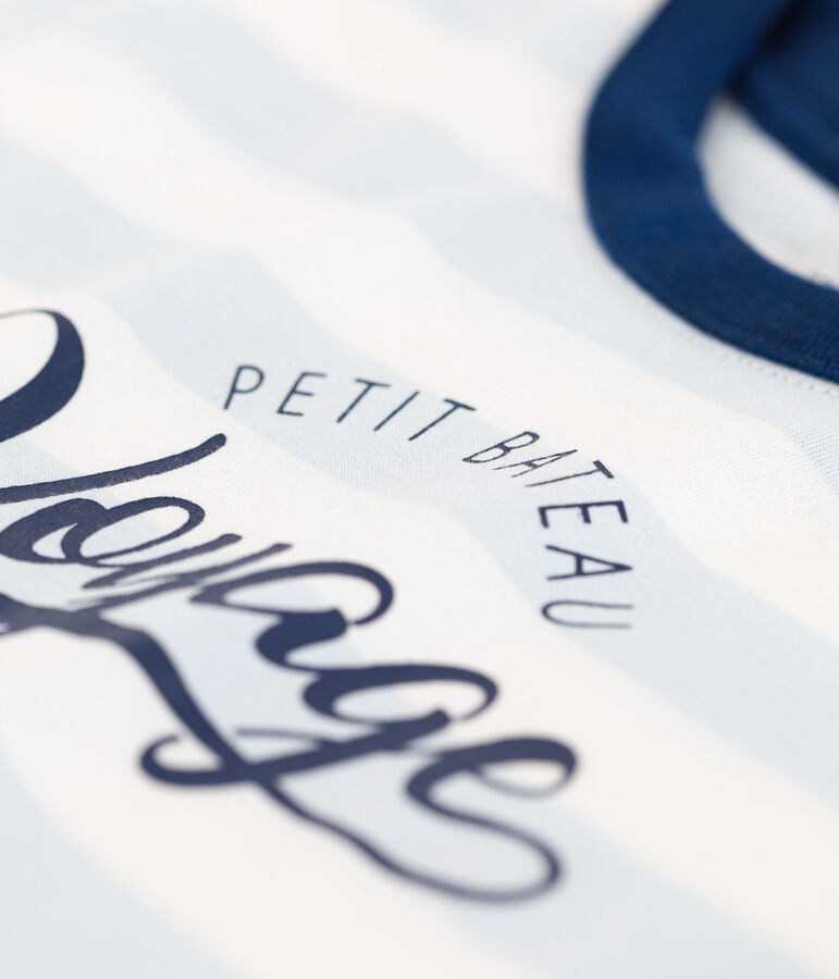 Camiseta de manga corta de algod&oacute;n de ni&ntilde;o azul/blanco